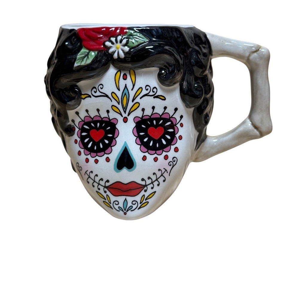 Cracker Barrel Day of the Dead Sugar Skull Mug La Calavera Catrina Bone Handle